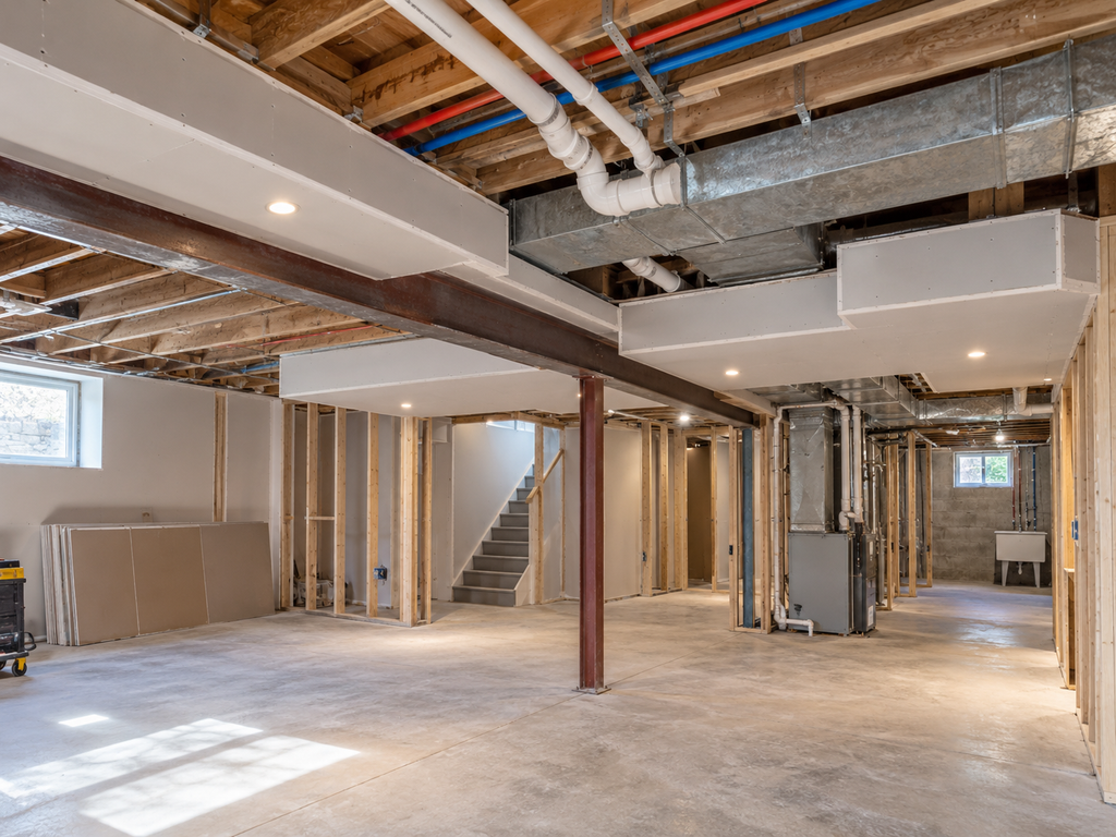 Professional low basement ceiling finishing detail for Subterra Basement Remodelers in Voorhees

