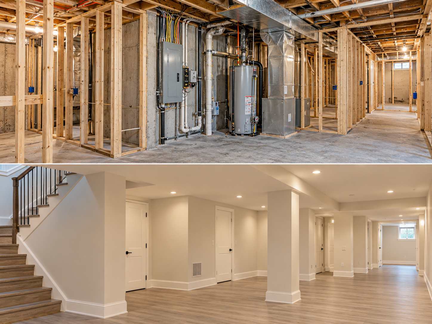 Professional electrical panel clearance finished basement detail for Subterra Basement Remodelers in Voorhees