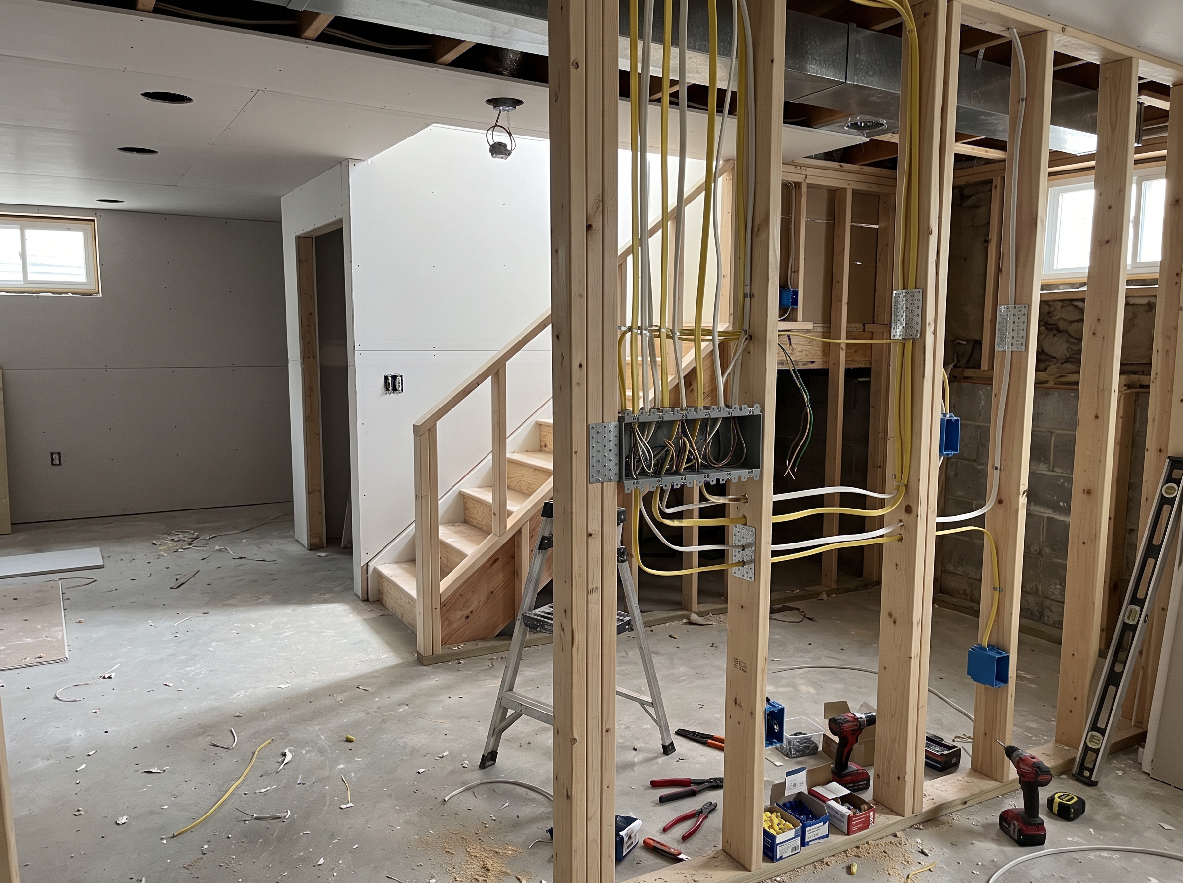 Basement lighting zones detail for residential work in Voorhees and nearby South Jersey communities.